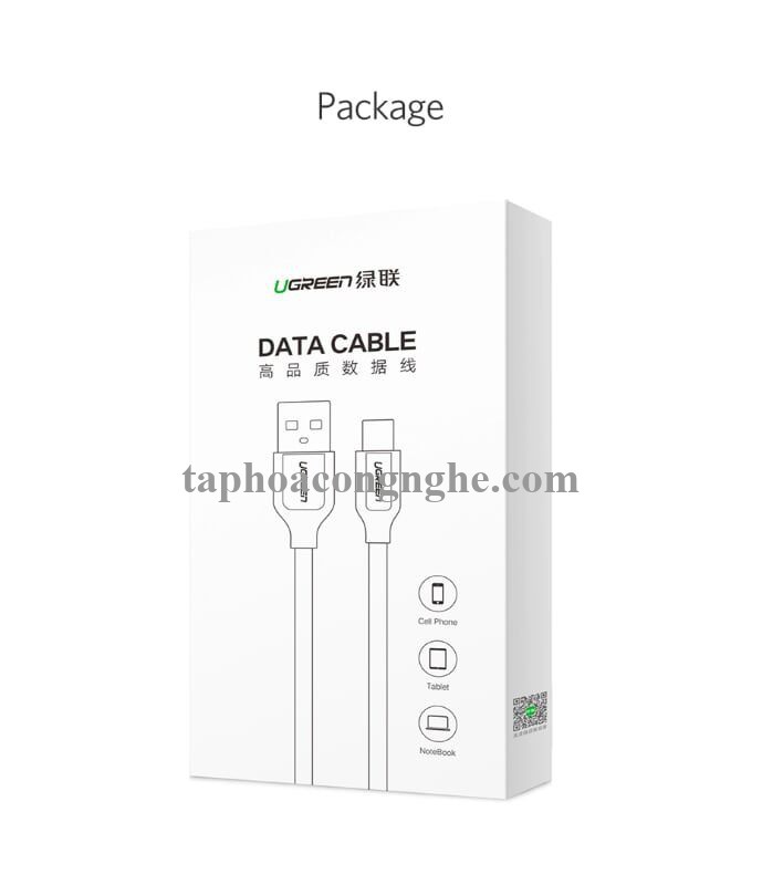 Ugreen 50380 0.5M màu Đen Cáp sạc truyền dữ liệu USB 2.0 sang MICRO USB 4A võ hợp kim kẽm US271 30050380